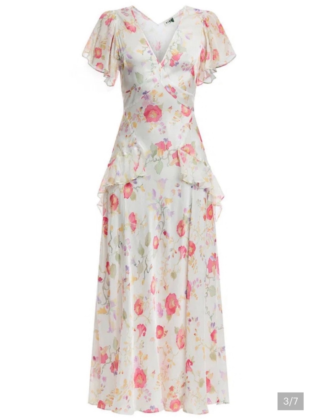 RIXO Evie White Maxi Dress with Pink Floral Print